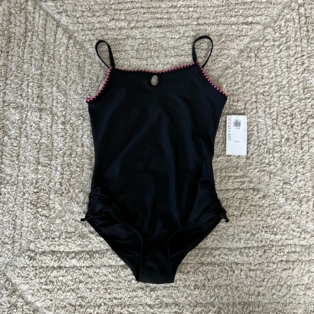 Old Navy Kids Black One Piece Swimsuit with Pink Trim